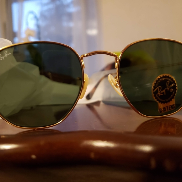NEW Ray-Ban Sunglasses Hexagonal Lenses Green Gold - Picture 3 of 3